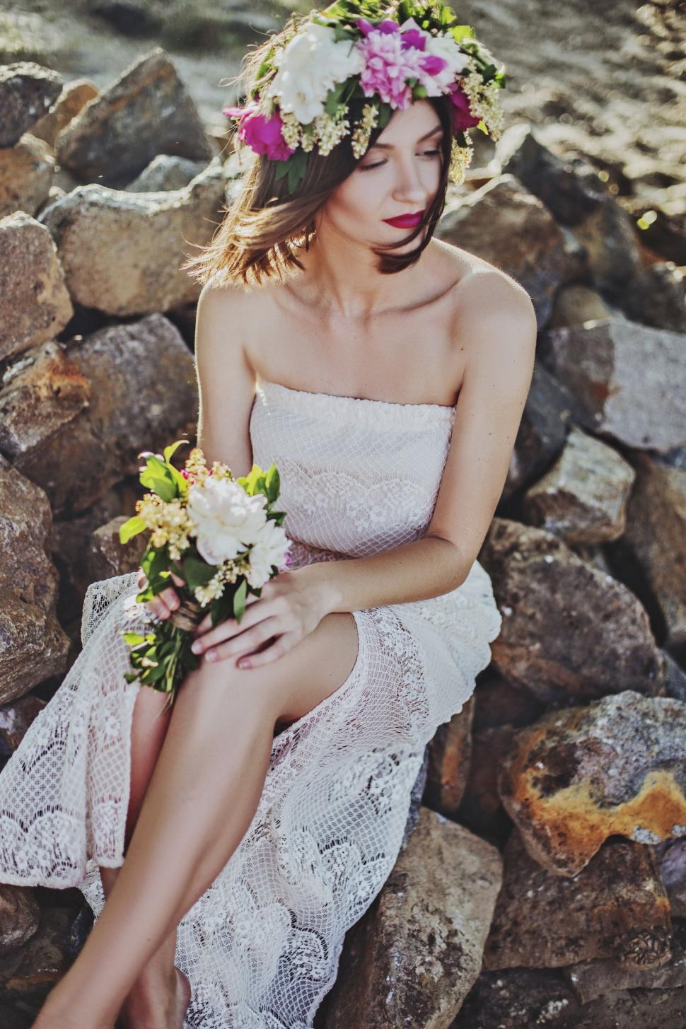 Free Image of Woman with Flowers  
