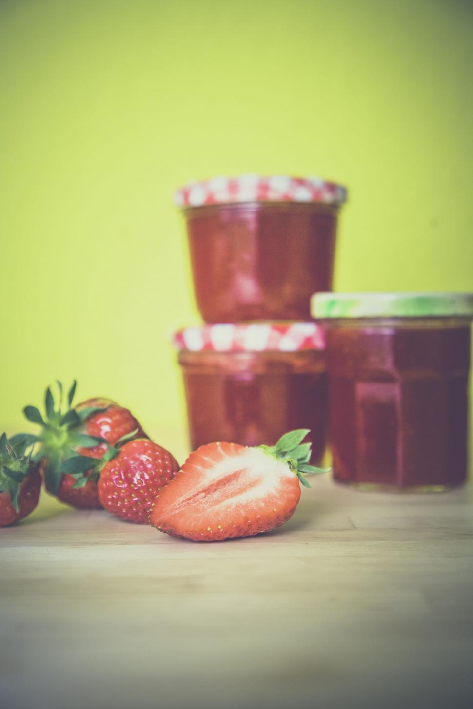 Free Image of Strawberries and Jam Jars  