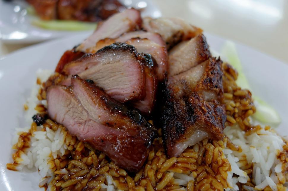 Free Image of Pork and Rice Dish  