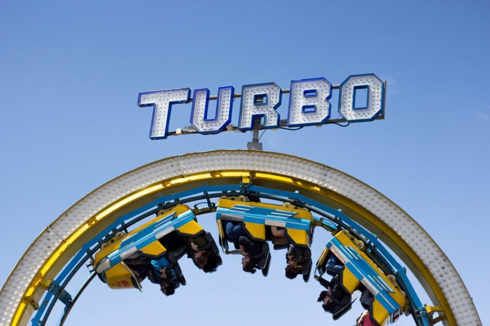 Free Image of Roller coaster ride with clear blue sky  