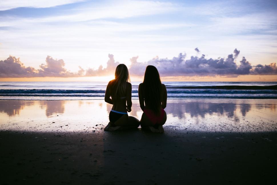 Free Image of Back Side View of Women at Beach  