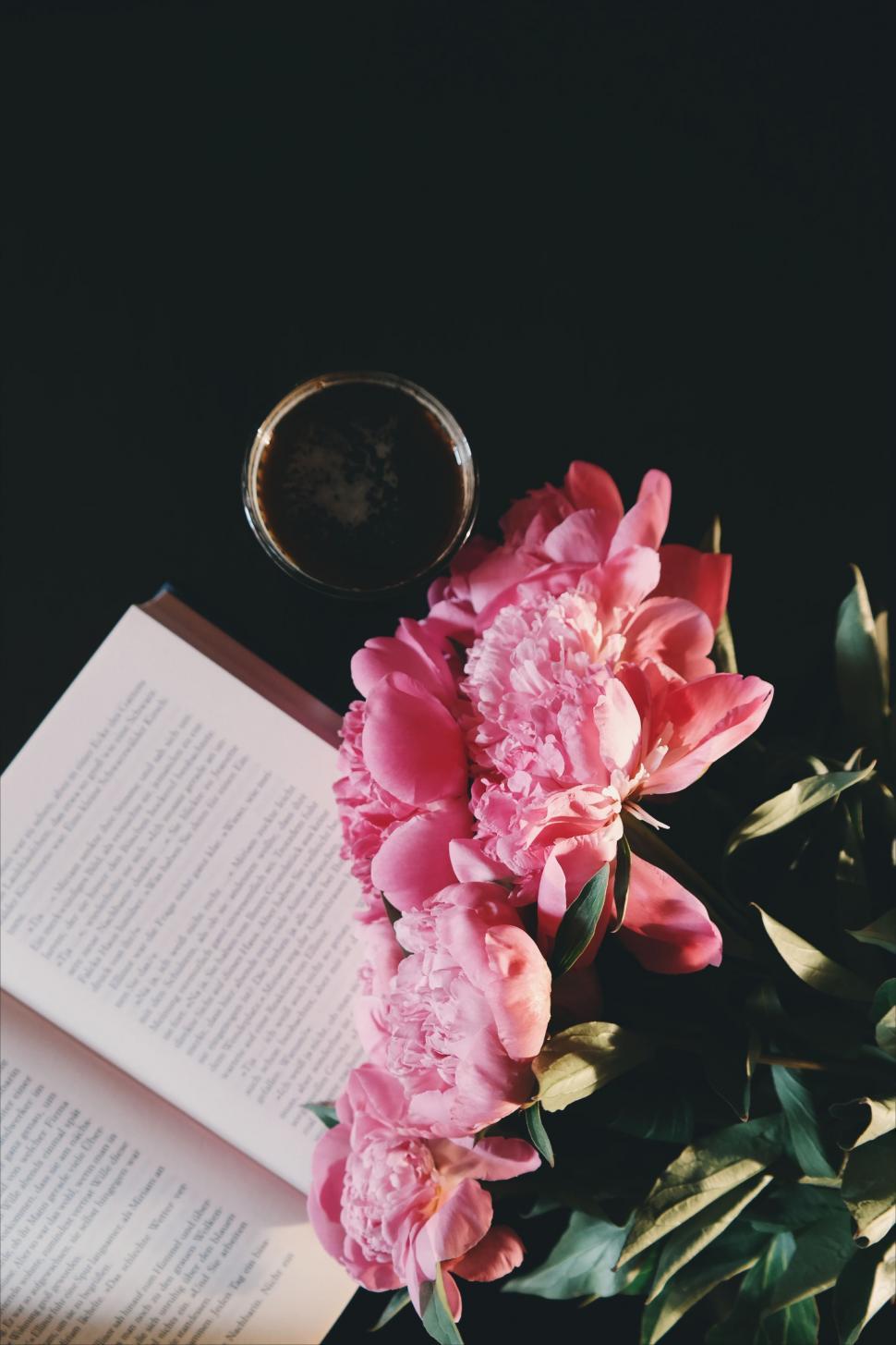 Free Image of Book and Flowers With Black Coffee  