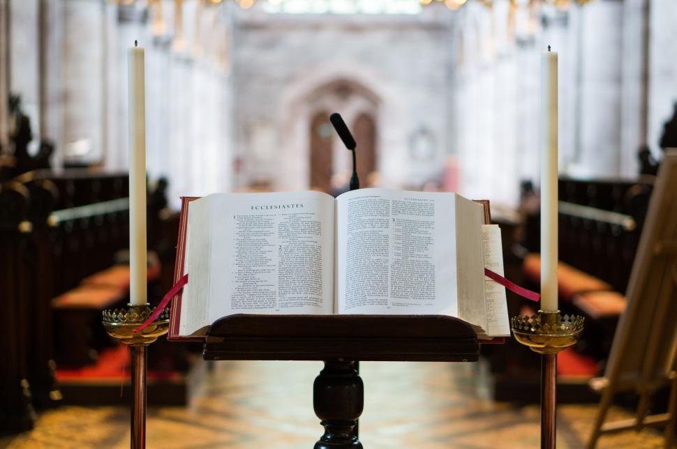 Free Image of Bible on reading-desk 