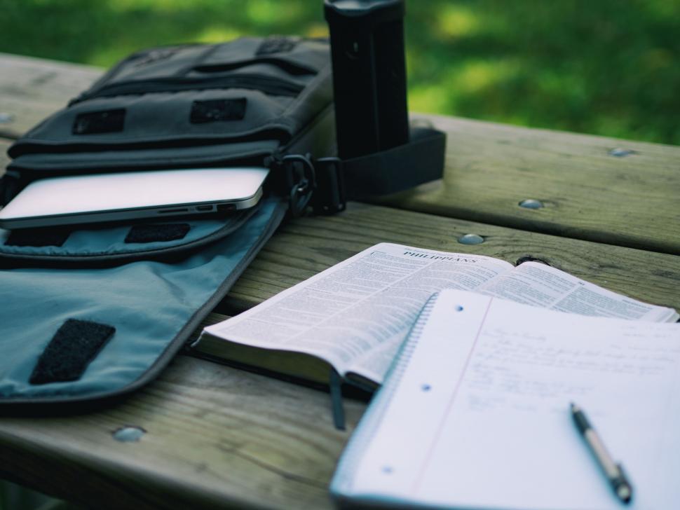 Free Image of Laptop Bag and paper notes  