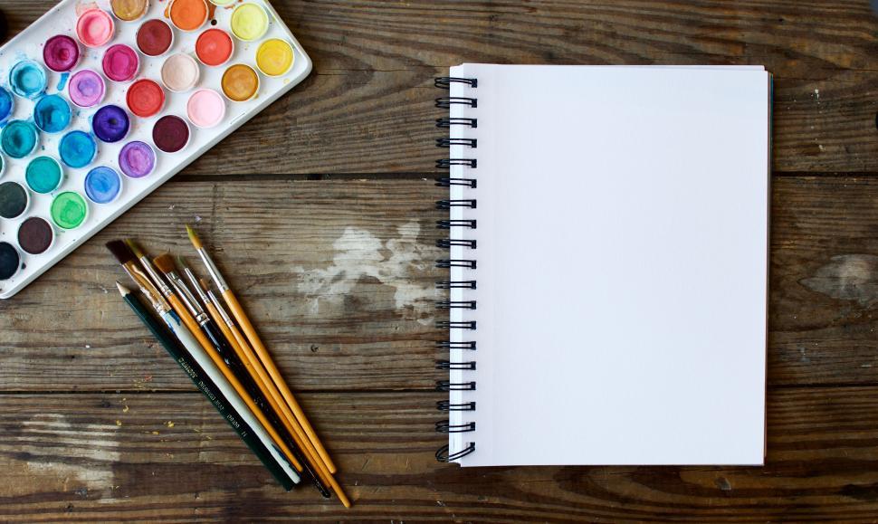 Free Image of Drawing notebook and colors  