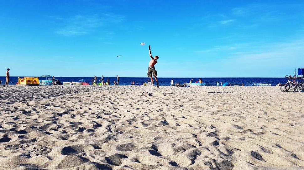 Free Image of Man with Frisbee on beach 