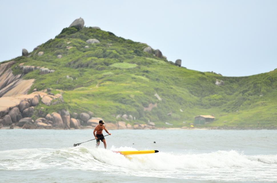 Free Image of Paddleboarding and Mountain  