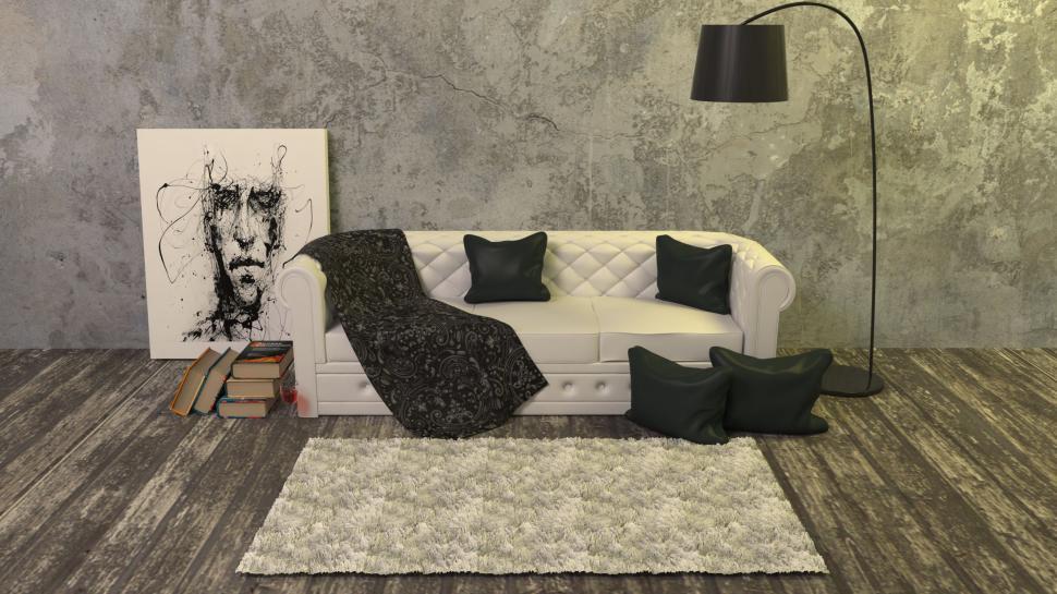 Free Image of White Sofa and Black Pillows  