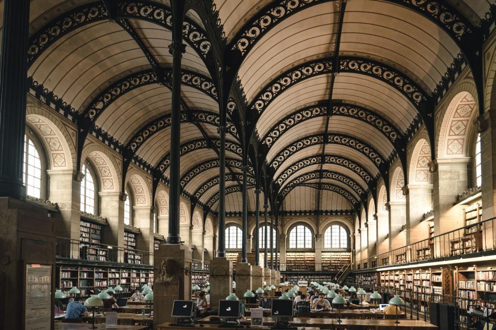 Free Image of Inside View of Library with Barrel vault ceiling 