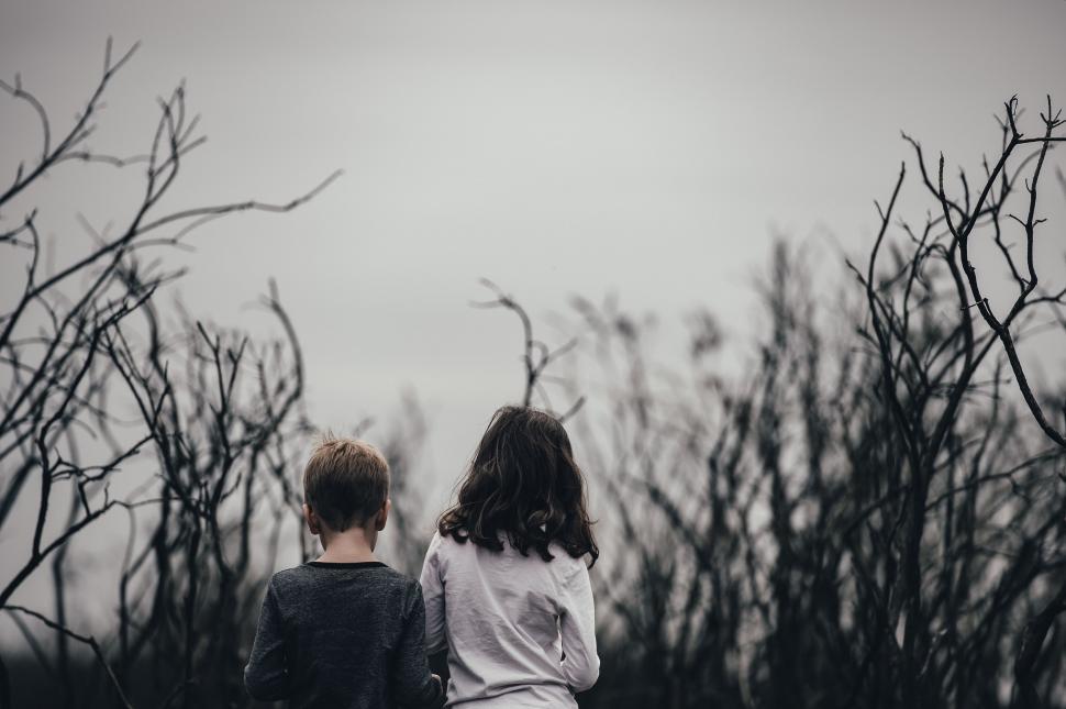 Free Image of Back Side View of Little boy and Girl  