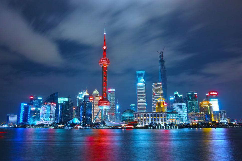 Free Image of Colorful Night Lights and Skyscrapers 