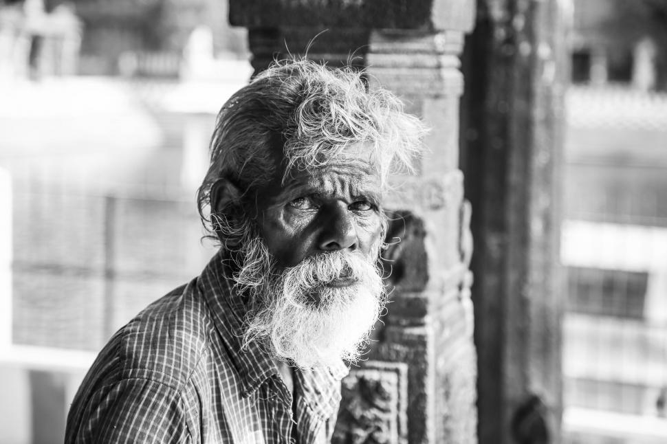 Free Image of Old Man with long beard - Monochrome  
