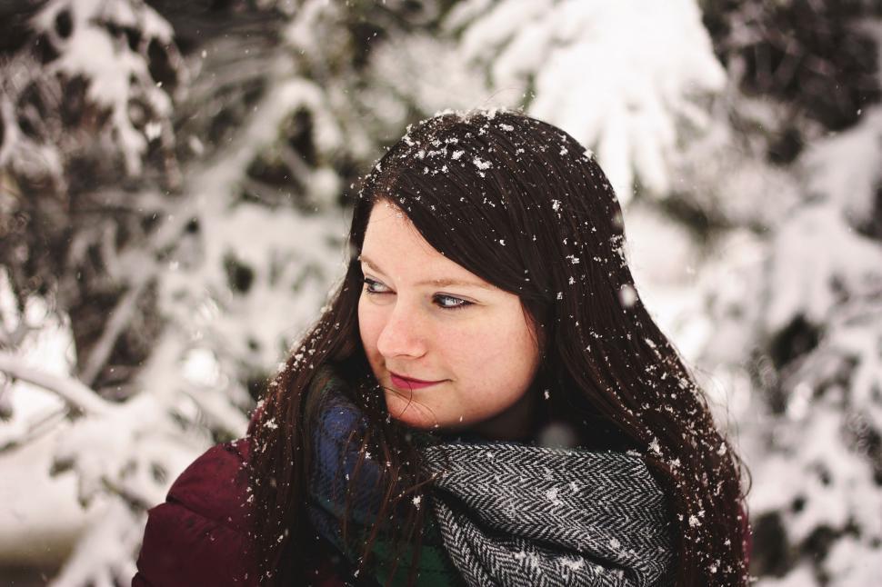 Free Image of Woman in Snowfall  