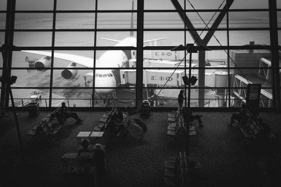 Free Image of High Angle View of Airport terminal waiting lounge with people 
