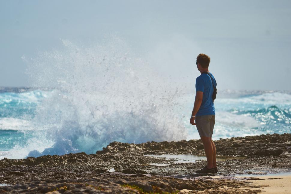 Free Image of Sea Waves and Man  