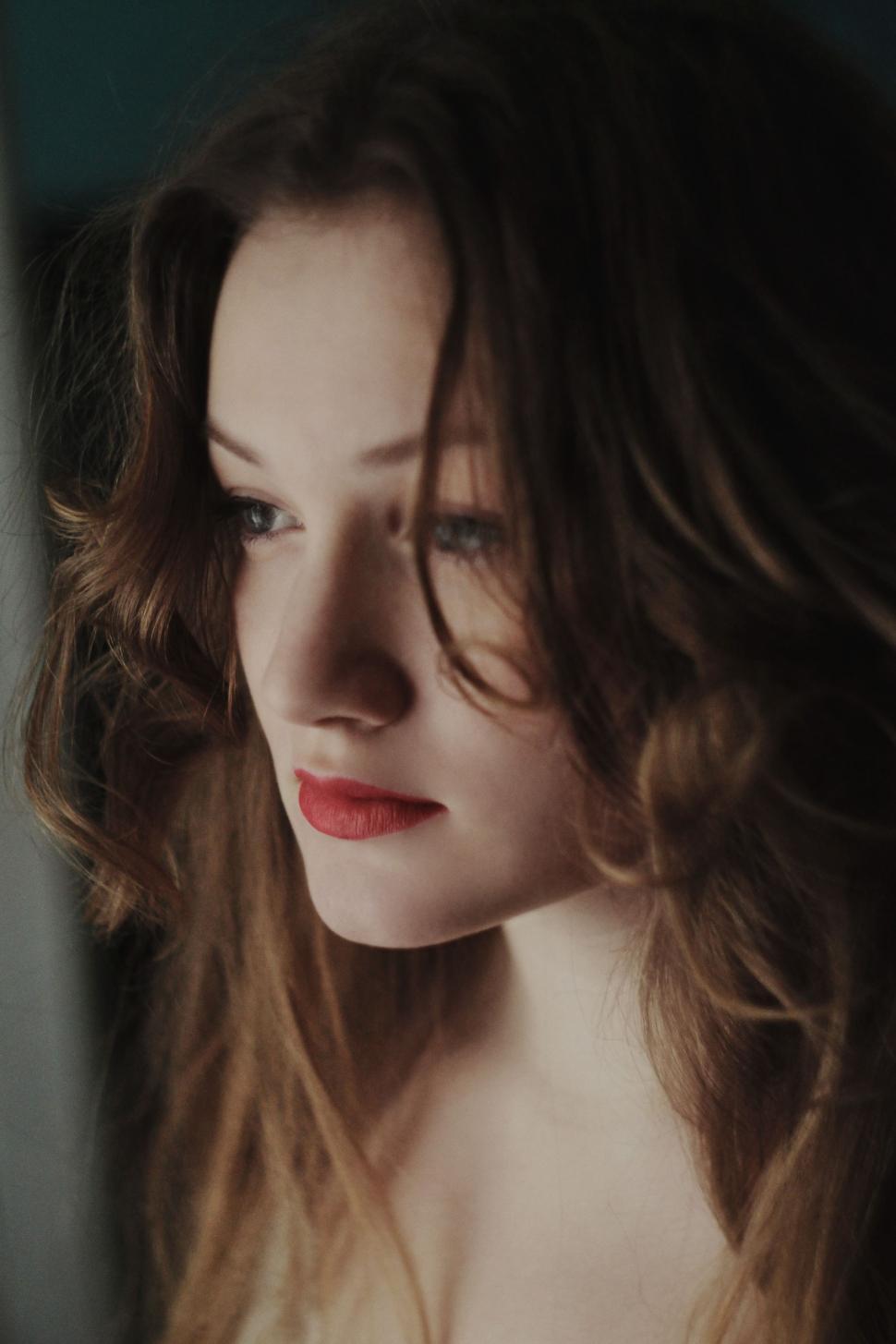 Free Image of Young Woman Face with Brunette Hair 