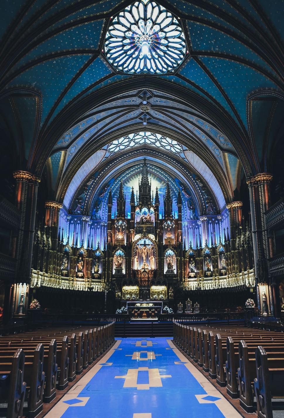 Free Image of Inside View of Church with aisle  