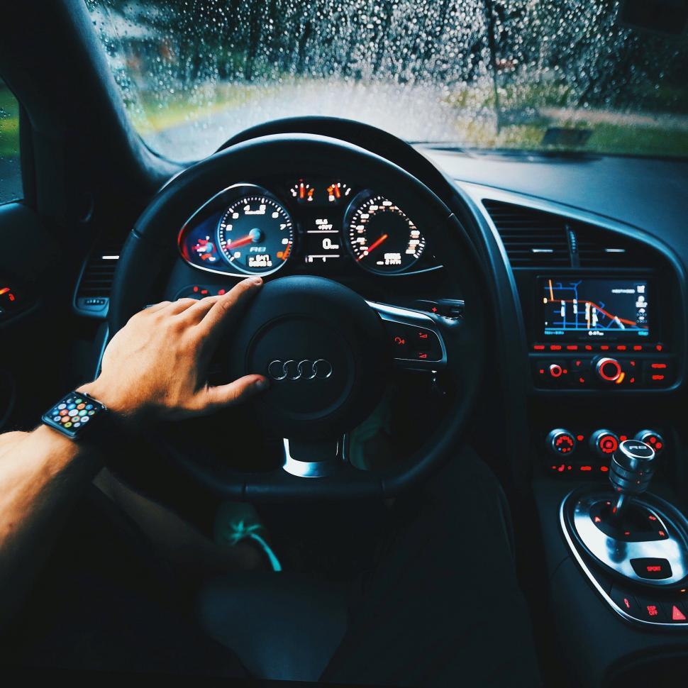 Free Image of Audi Car and rain on windshield 