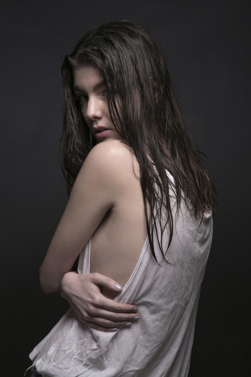 Free Image of Caucasian Woman with Open Black hair  