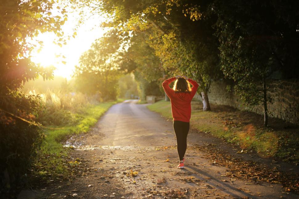 Free Image of Backside View of young girl walking in morning sunlight  