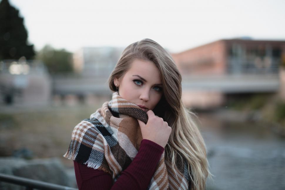 Free Image of Caucasian Woman with Winter Scarf  
