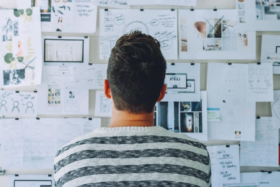 Free Image of Backside View of Man looking at office board 
