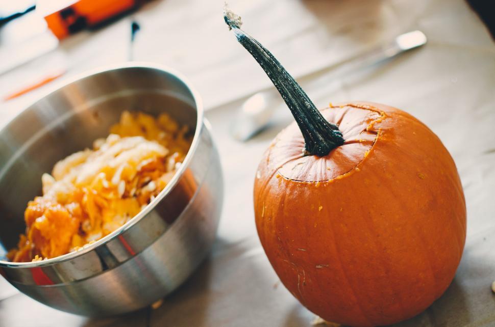 Free Image of Orange Pumpkin on table  
