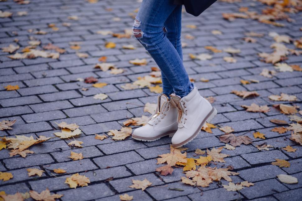Free Image of Boots and Maple Leaves  
