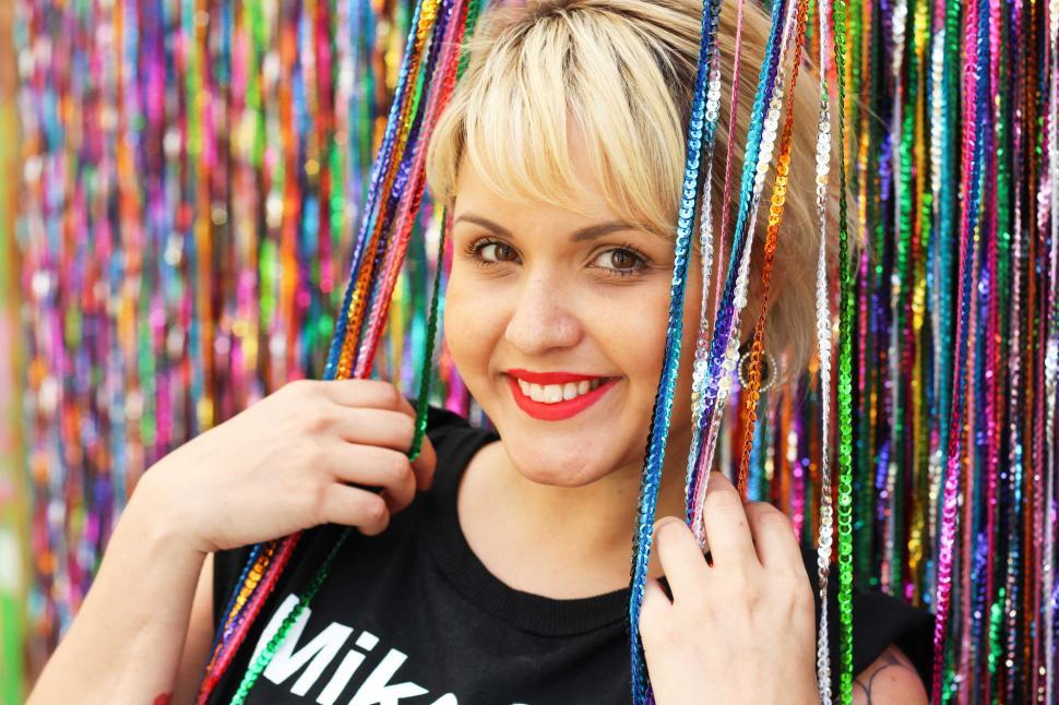 Free Image of Happy Blonde Woman with Red Lips  
