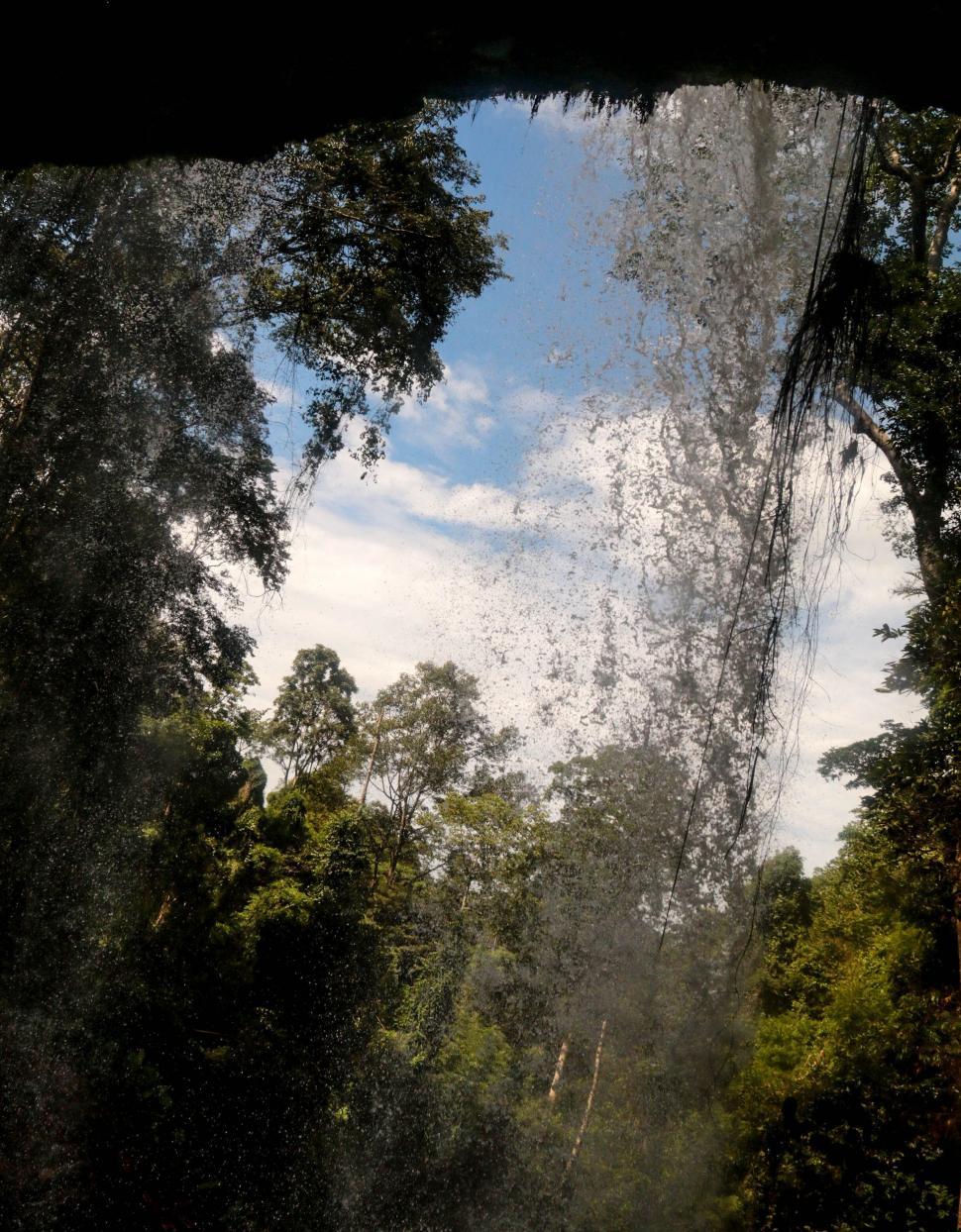 Free Image of Waterfall and trees with blue sky  