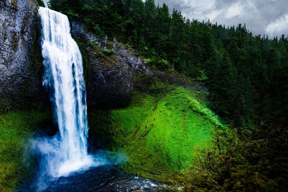 Free Image of Mossy Rock and Waterfall  
