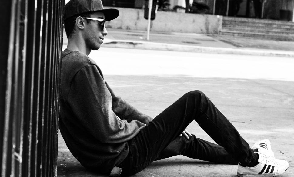 Free Image of Urban Man on Street - B&W 