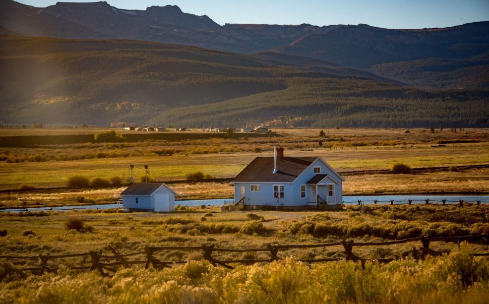 Free Image of Countryside Houses and Lake  