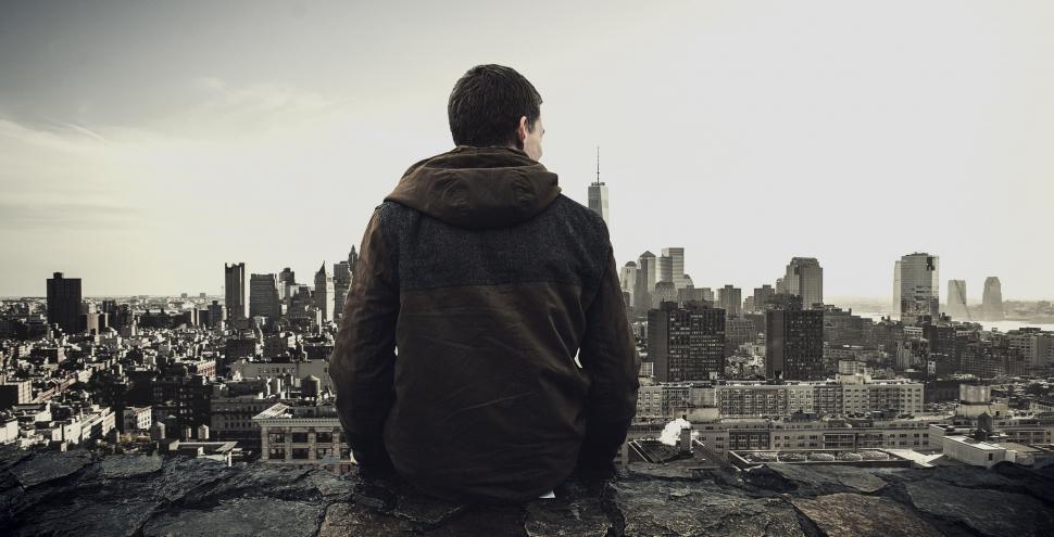 Free Image of Back View of Man with city  