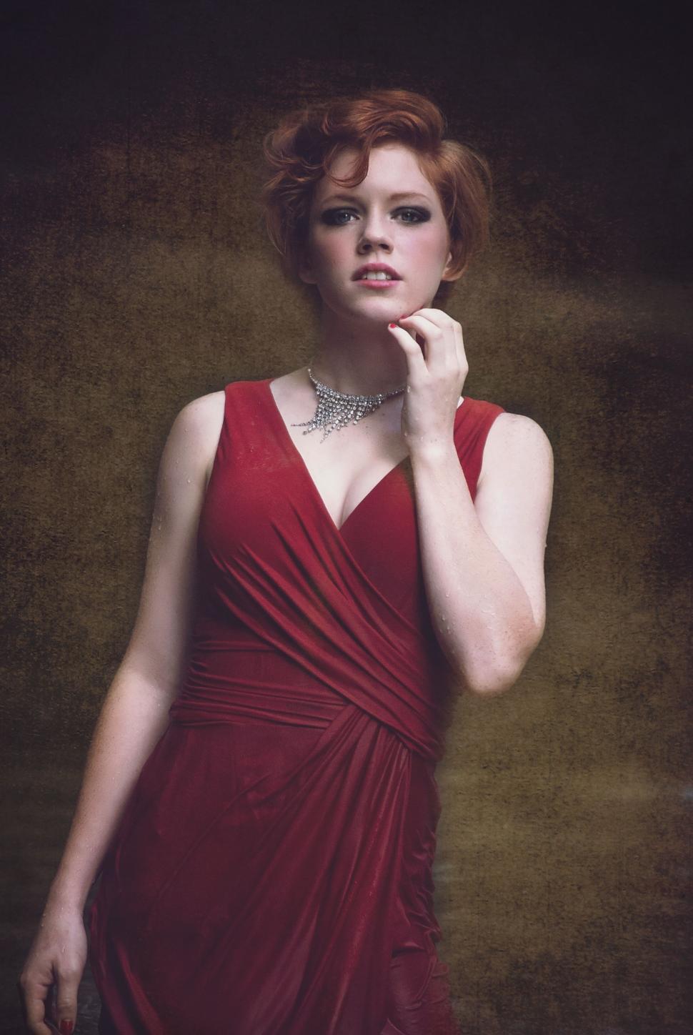 Free Image of Young Female Fashion Model in Red Dress - Looking at camera  