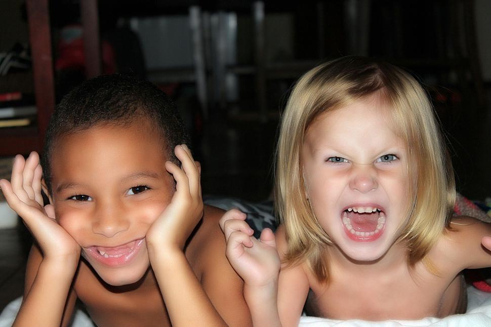 Free Image of Two Little Boys - Making Faces 