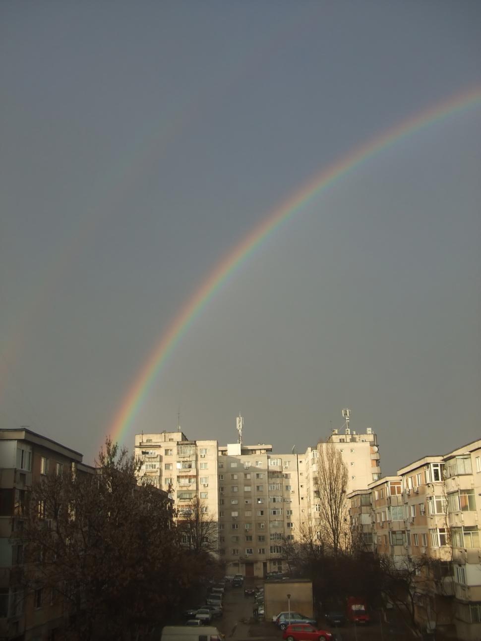 Free Image of Rainbow over small town 