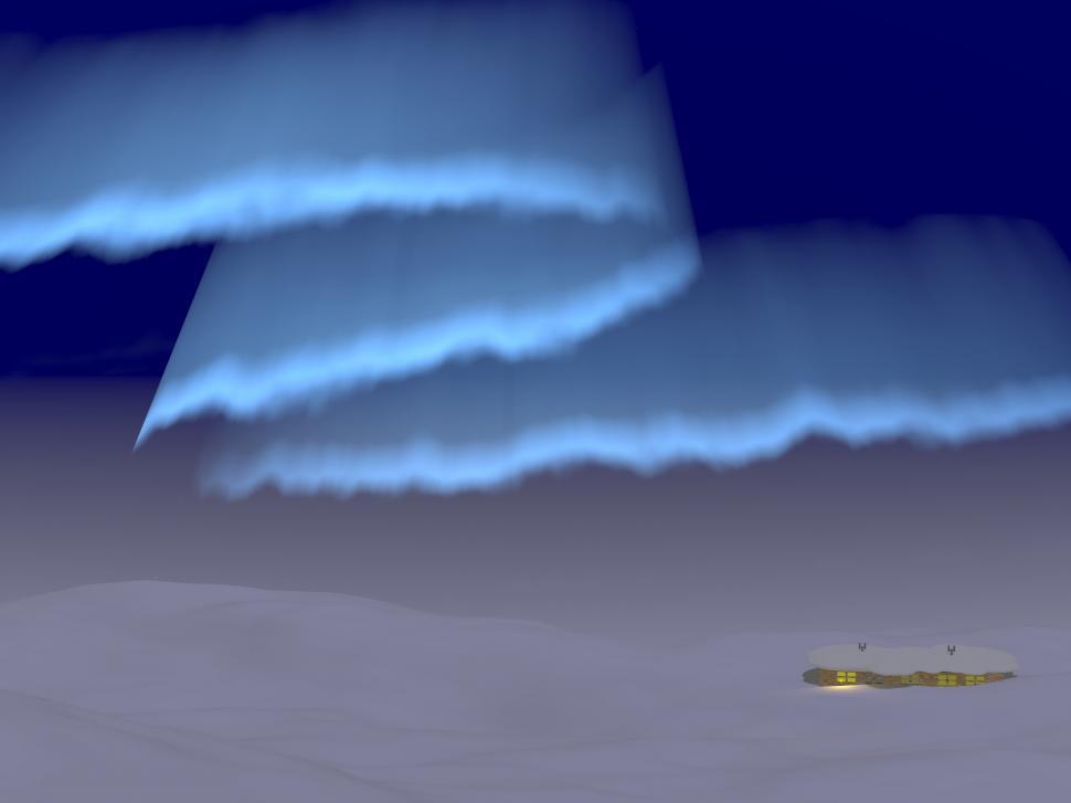 Free Image of Small cabin in the snow under the Aurora Borealis 