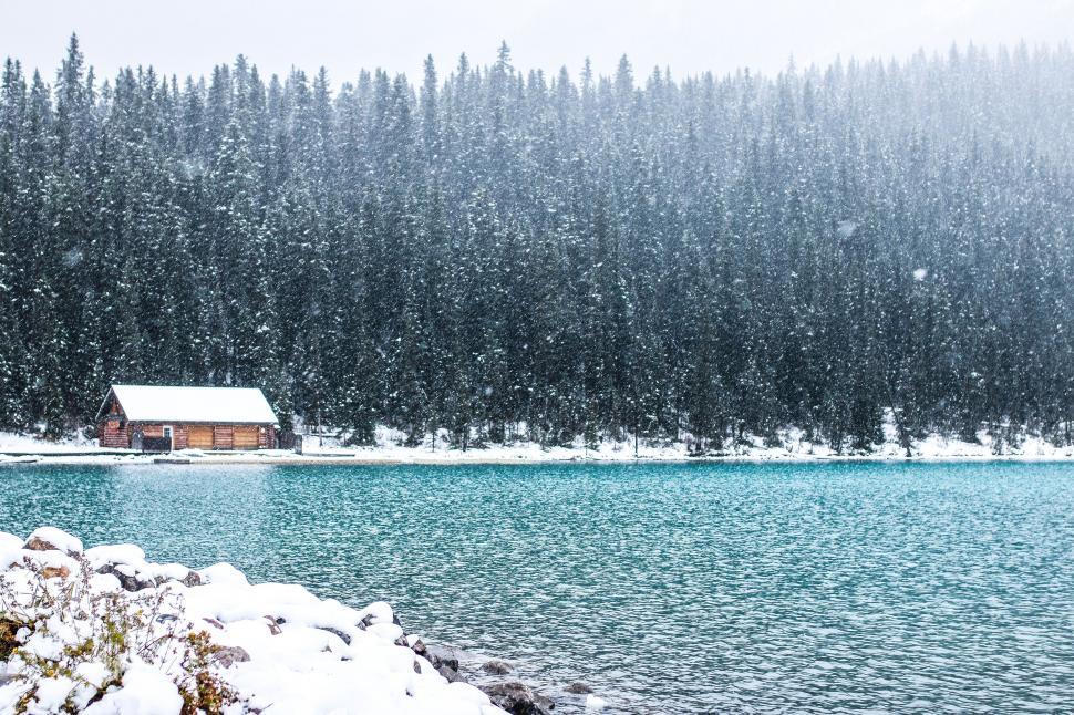Free Image of Snowfall on Lake Louise 