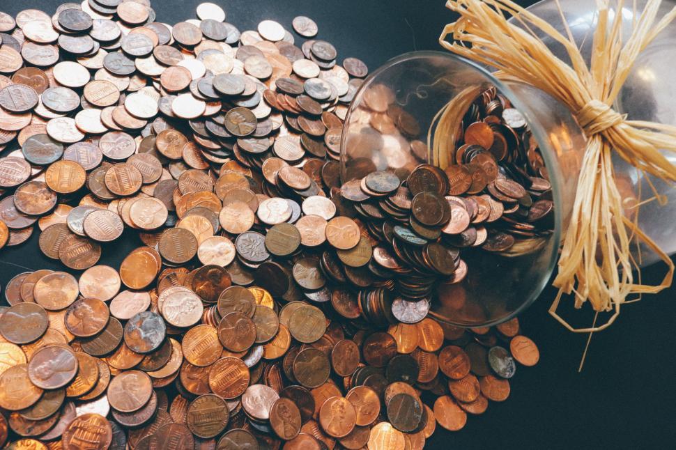 Free Image of Currency coins with glass jar  