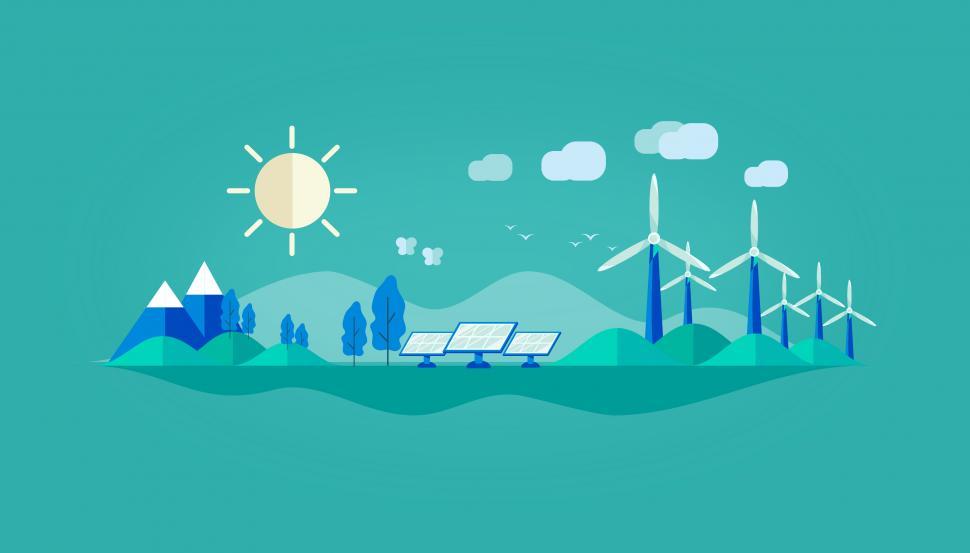 Free Image of Green Energy - Solar Panels and Wind Turbines 