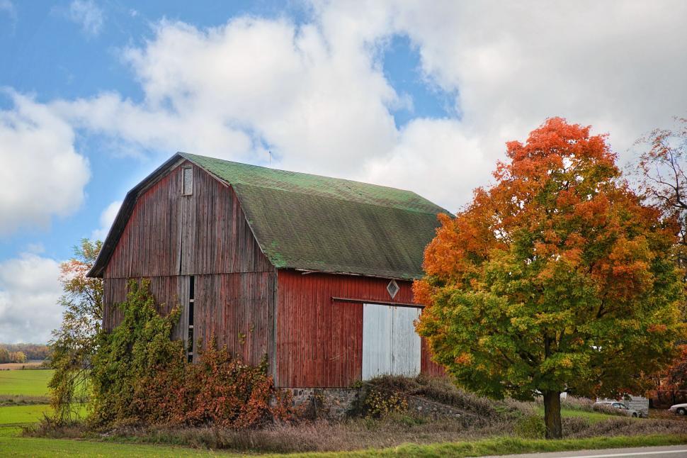Free Image of Old Barn with Autumn Trees  