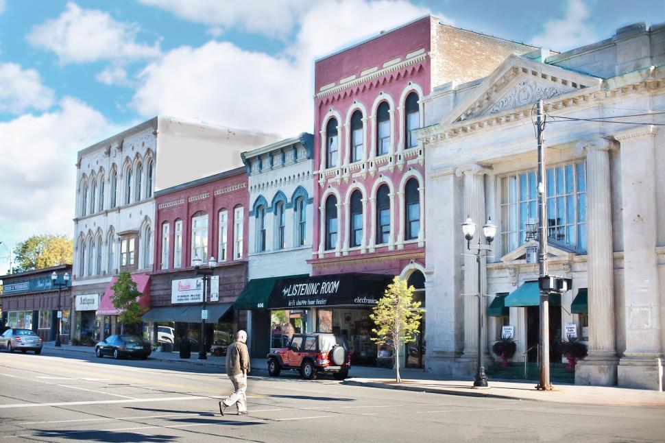 Free Image of City Buildings, Road and Shops - Day View 