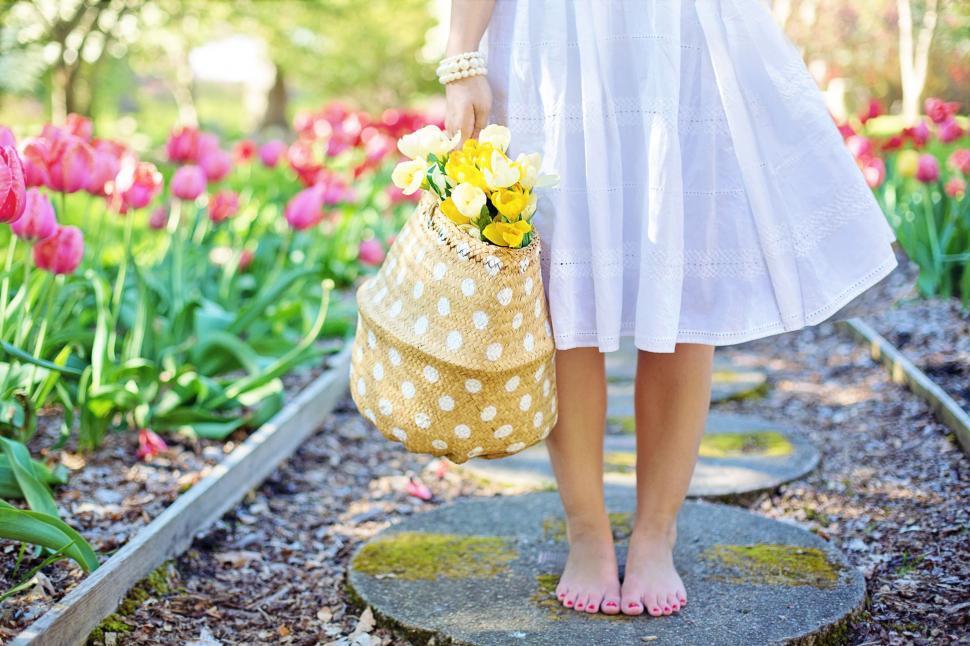 Free Image of Woman with yellow flower basket  