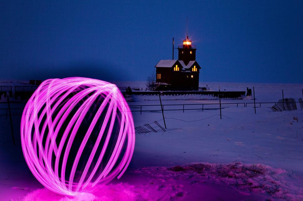 Free Image of Holland Harbor Lighthouse and Orb Lights - Long Exposure Photography 