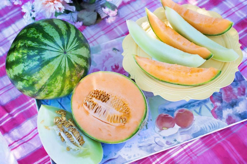 Free Image of Cantaloupe melon and watermelon 