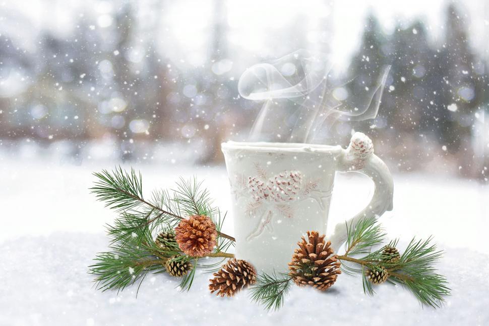 Free Image of Coffee Cup and Pine Cones 
