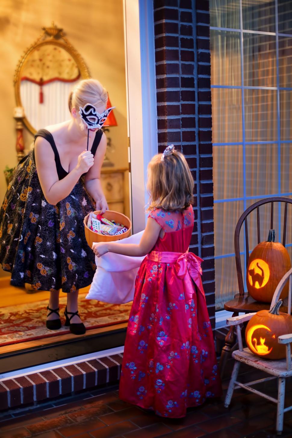 Free Image of Woman and Little Girl in Halloween Costumes  