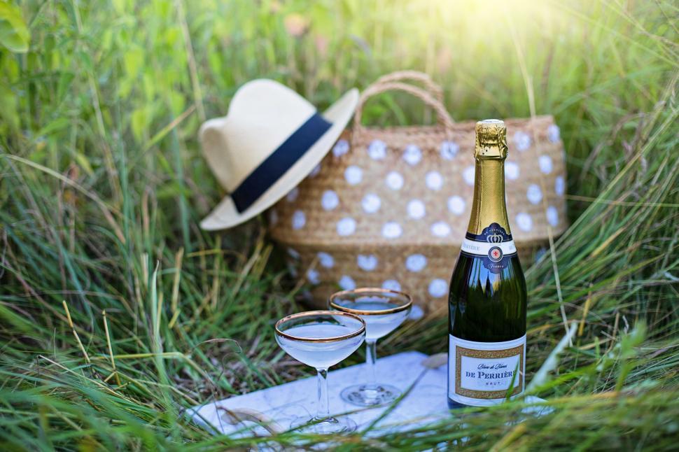 Free Image of Champagne glasses on green grass 