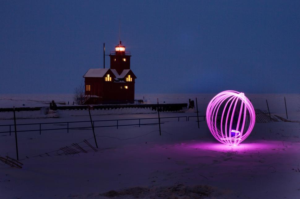 Free Image of Orb Lights and Holland Harbor Lighthouse 